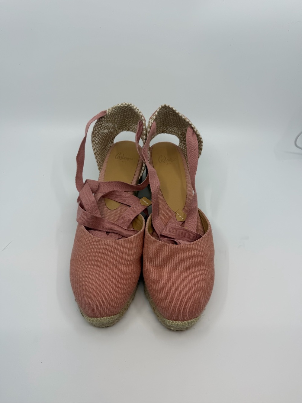 Castanet Rose Canvas Espadrille Wedges with Ankle Tie